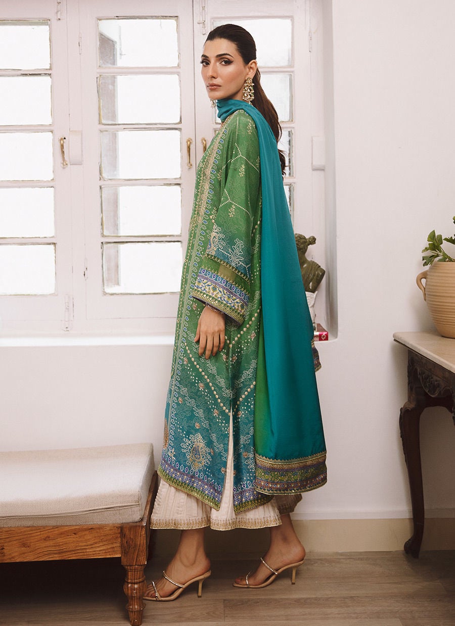 Emerald Chunri - Lawn Suit with Pleated Bottoms | Ready To Wear