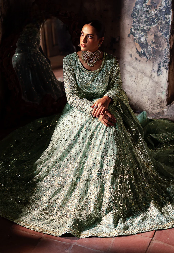 Mint Silver - 3 Piece Heavy Embroidered Maxi | Ready To Wear
