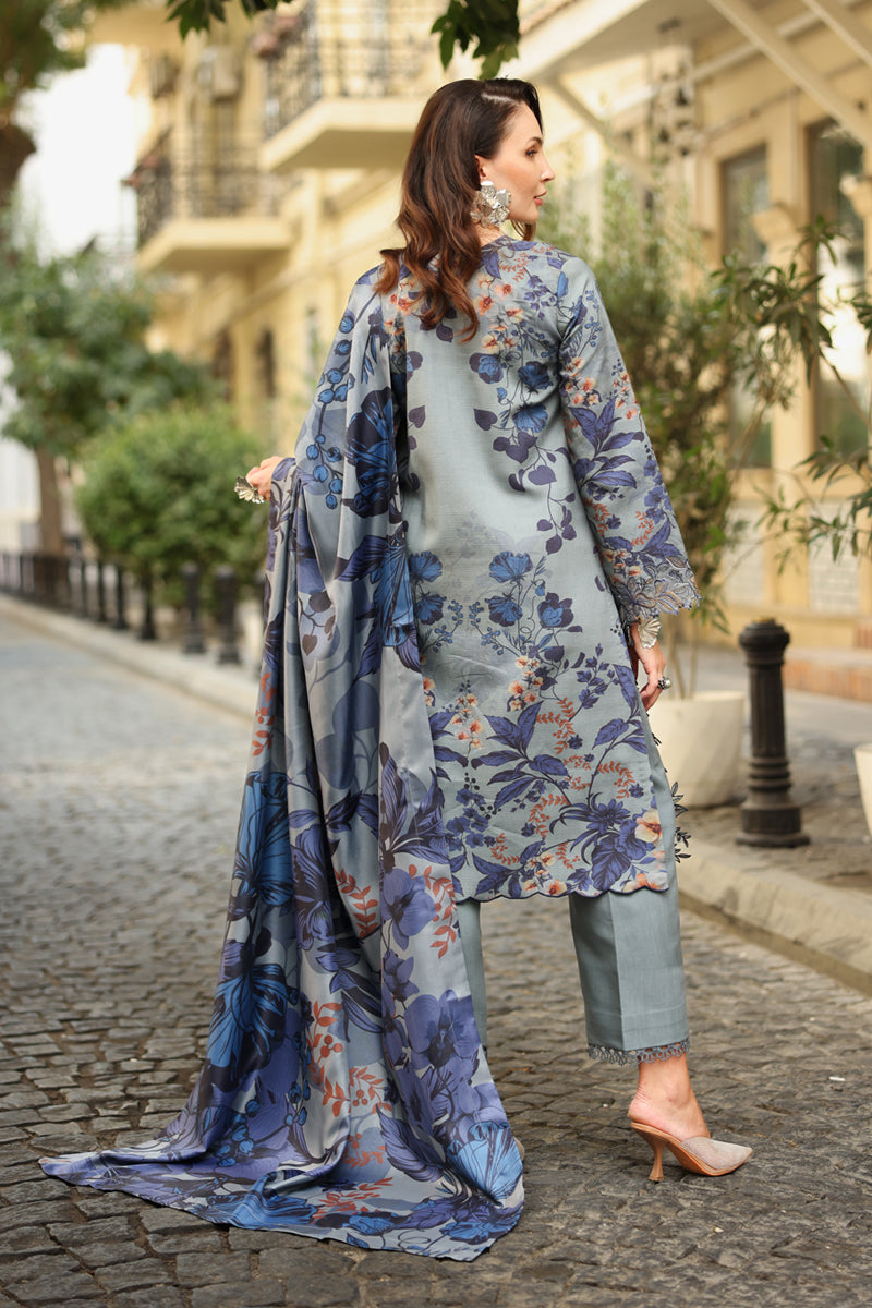 03-Piece Embroidered Lawn Suit With Digital Printed Dupatta
