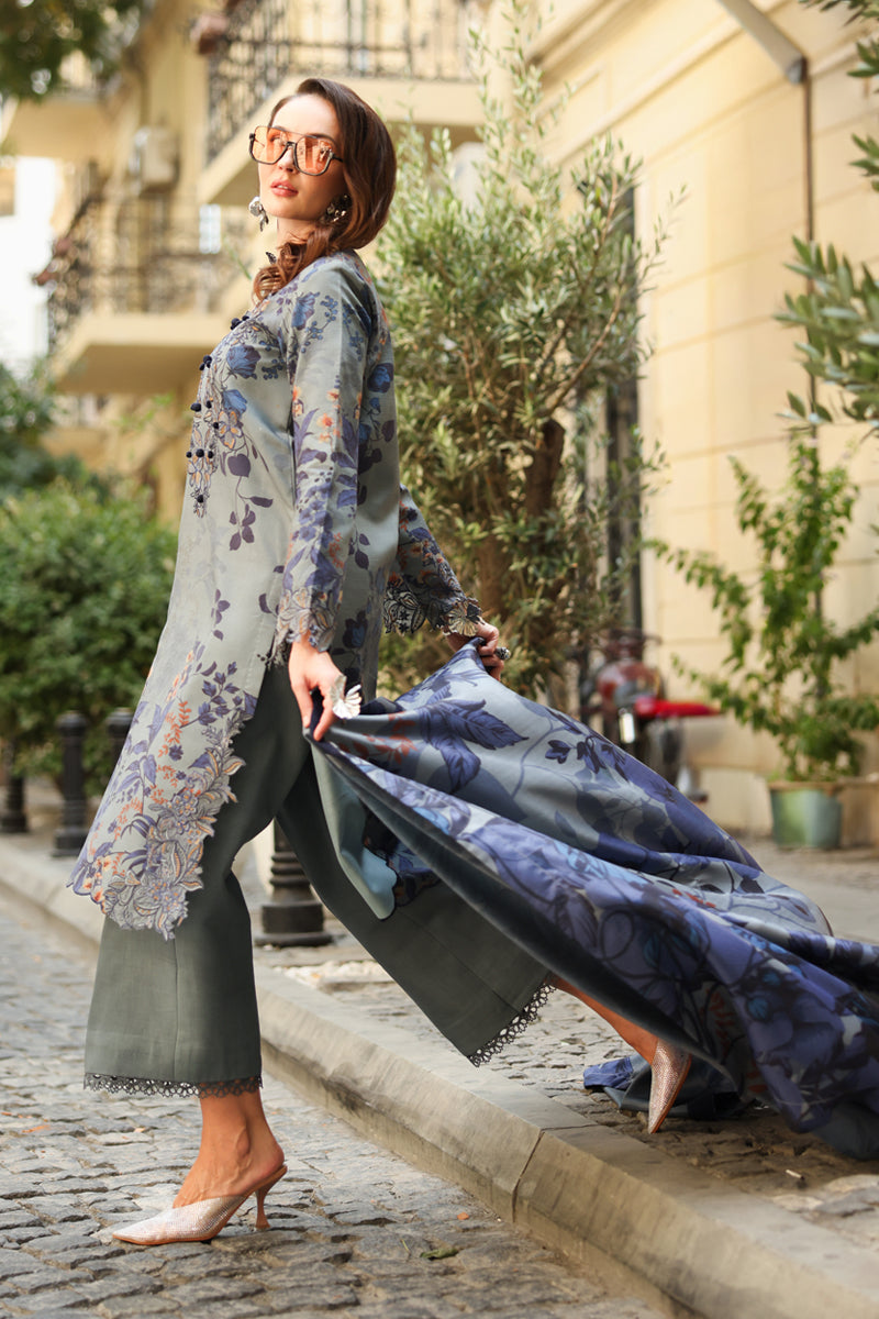 03-Piece Embroidered Lawn Suit With Digital Printed Dupatta