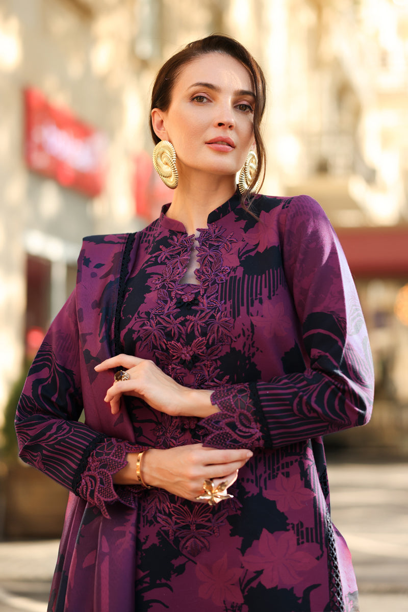 03-Piece Embroidered Lawn Suit With Digital Printed Dupatta