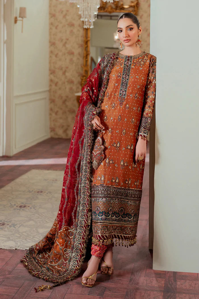 Burnt Ochre - Embroidered Chiffon Suit | Ready To Wear