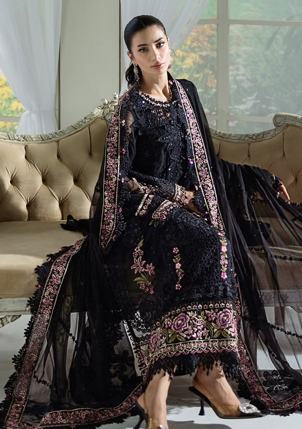 3 Piece  Stitched  Chiffon Suit - Ready  to Wear