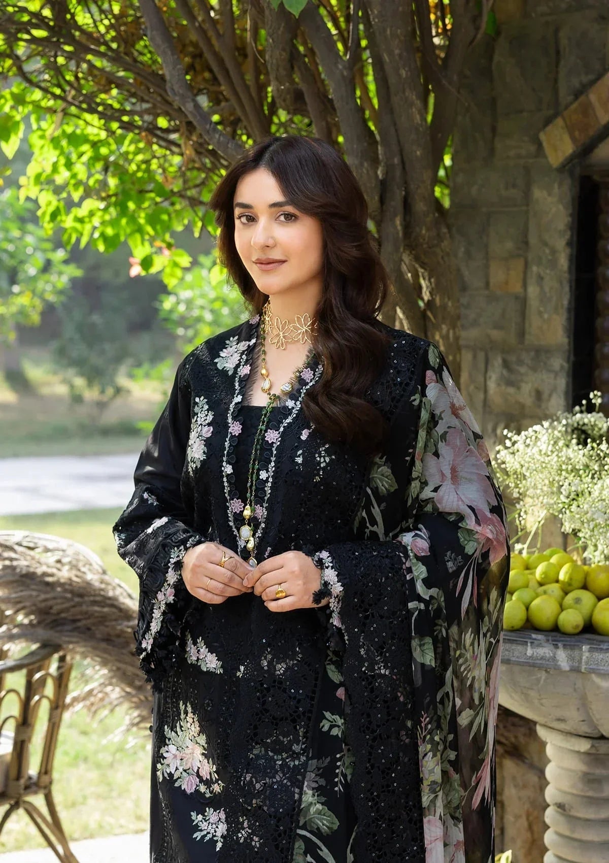 Midnight Bloom - 3 Piece Embroidered Lawn Suit | Ready To Wear