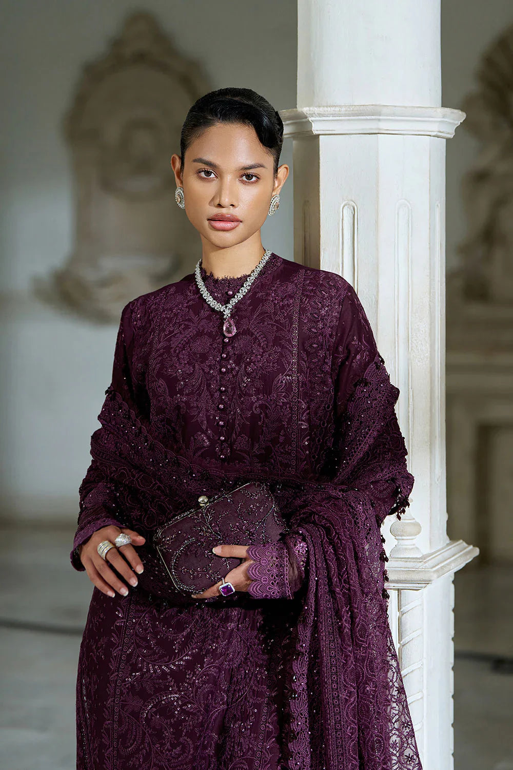 Deep Plum Elegance - Embroidered Lawn Suit | Ready To Wear