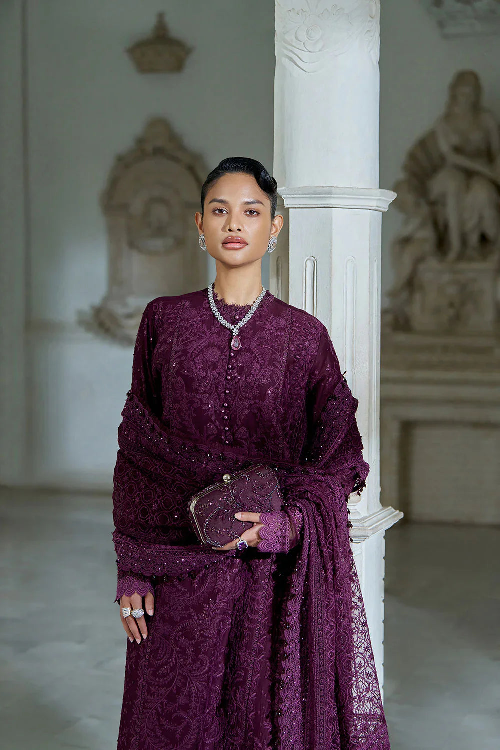 Deep Plum Elegance - Embroidered Lawn Suit | Ready To Wear