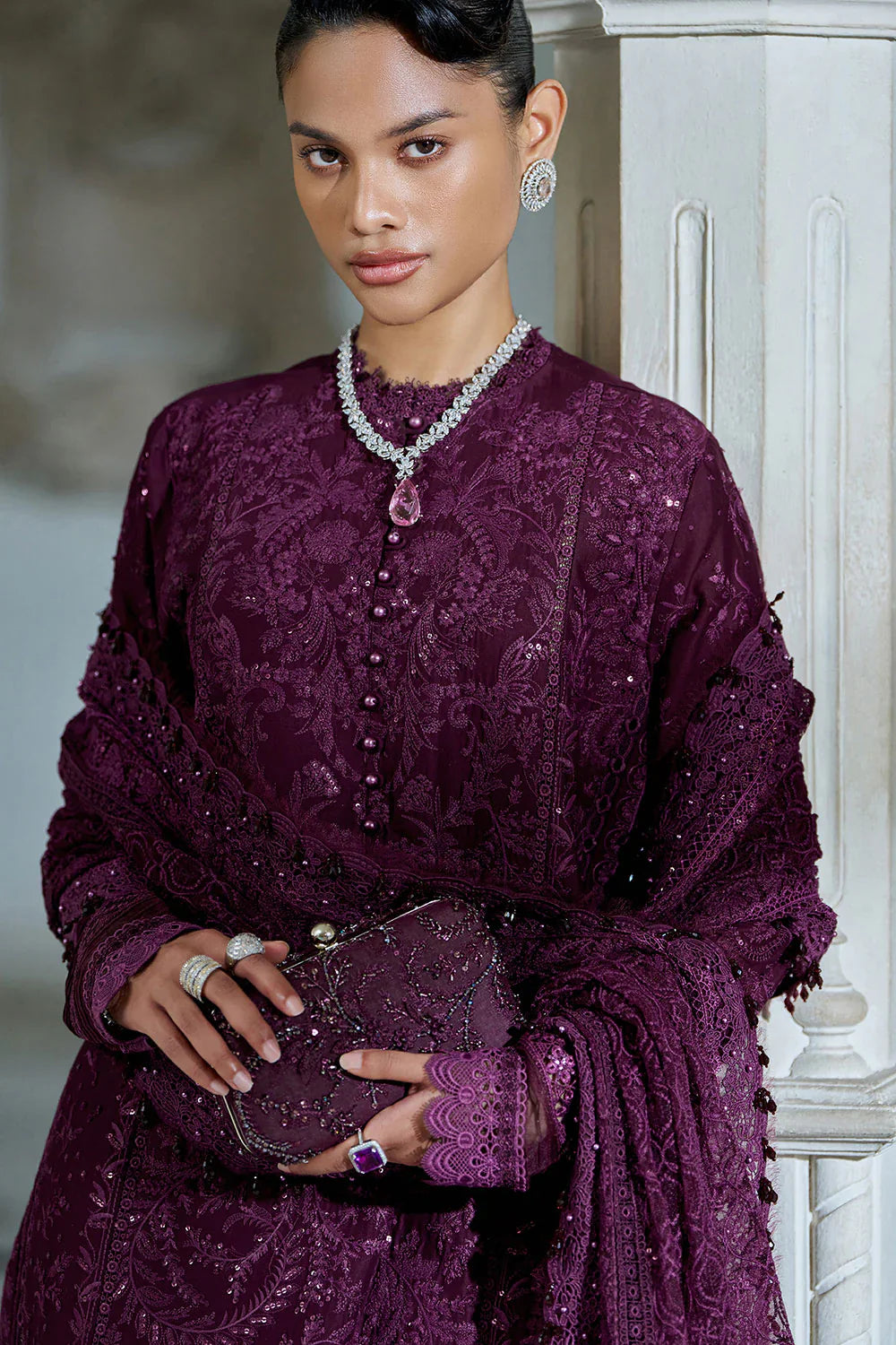 Deep Plum Elegance - Embroidered Lawn Suit | Ready To Wear