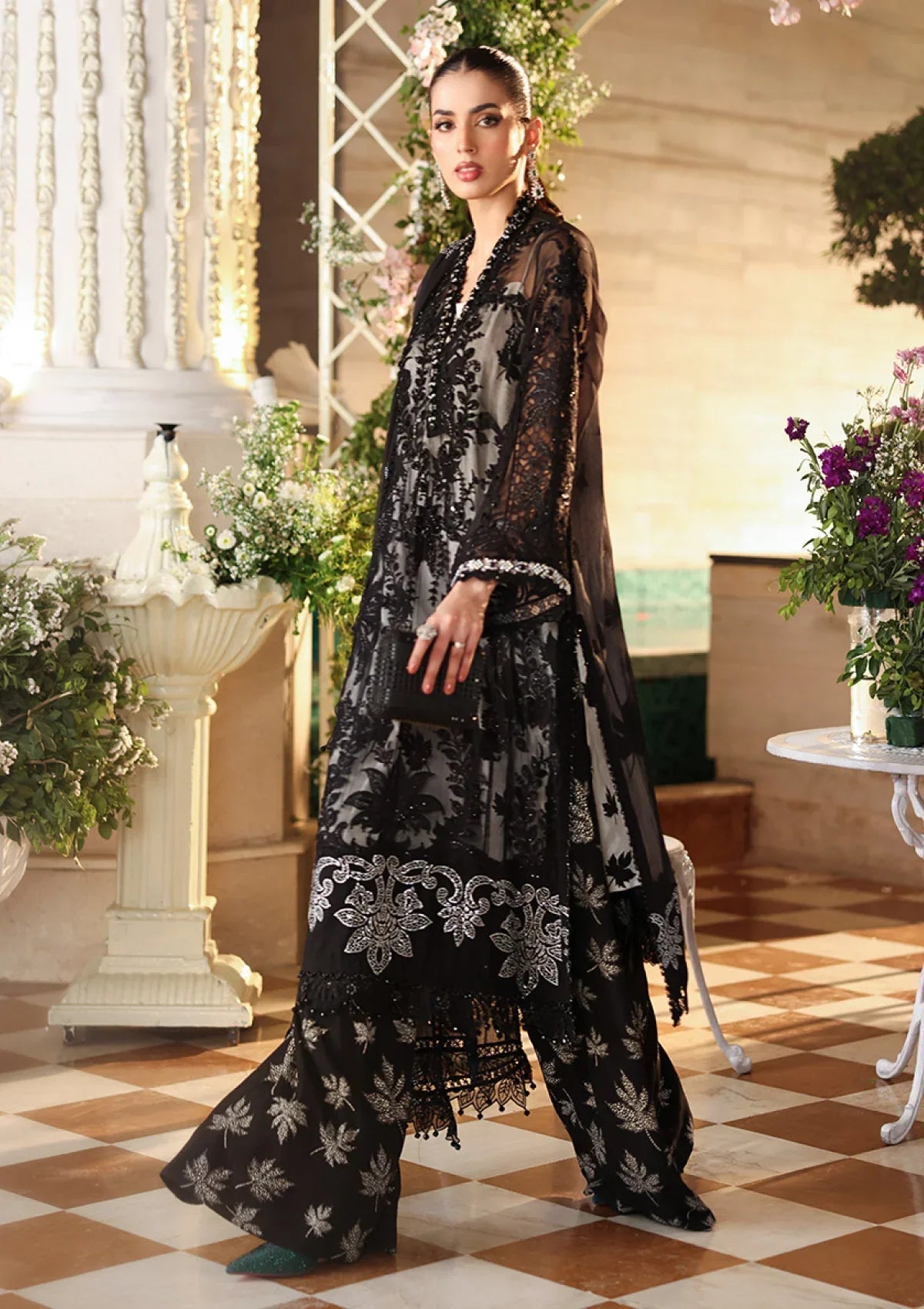 Smoked Charcoal - 3 Piece Chiffon Suit | Ready To Wear