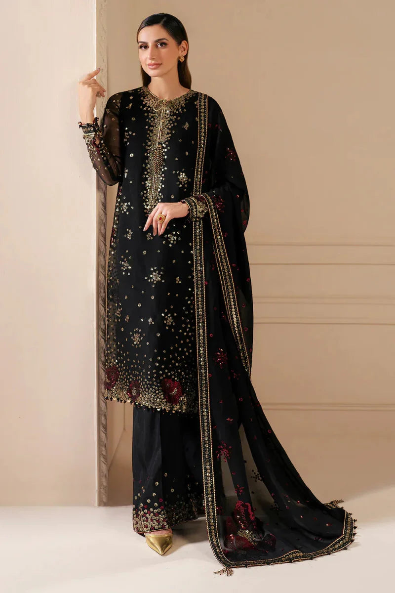 Gilded Charcoal - Embroidered Chiffon Suit | Ready To Wear