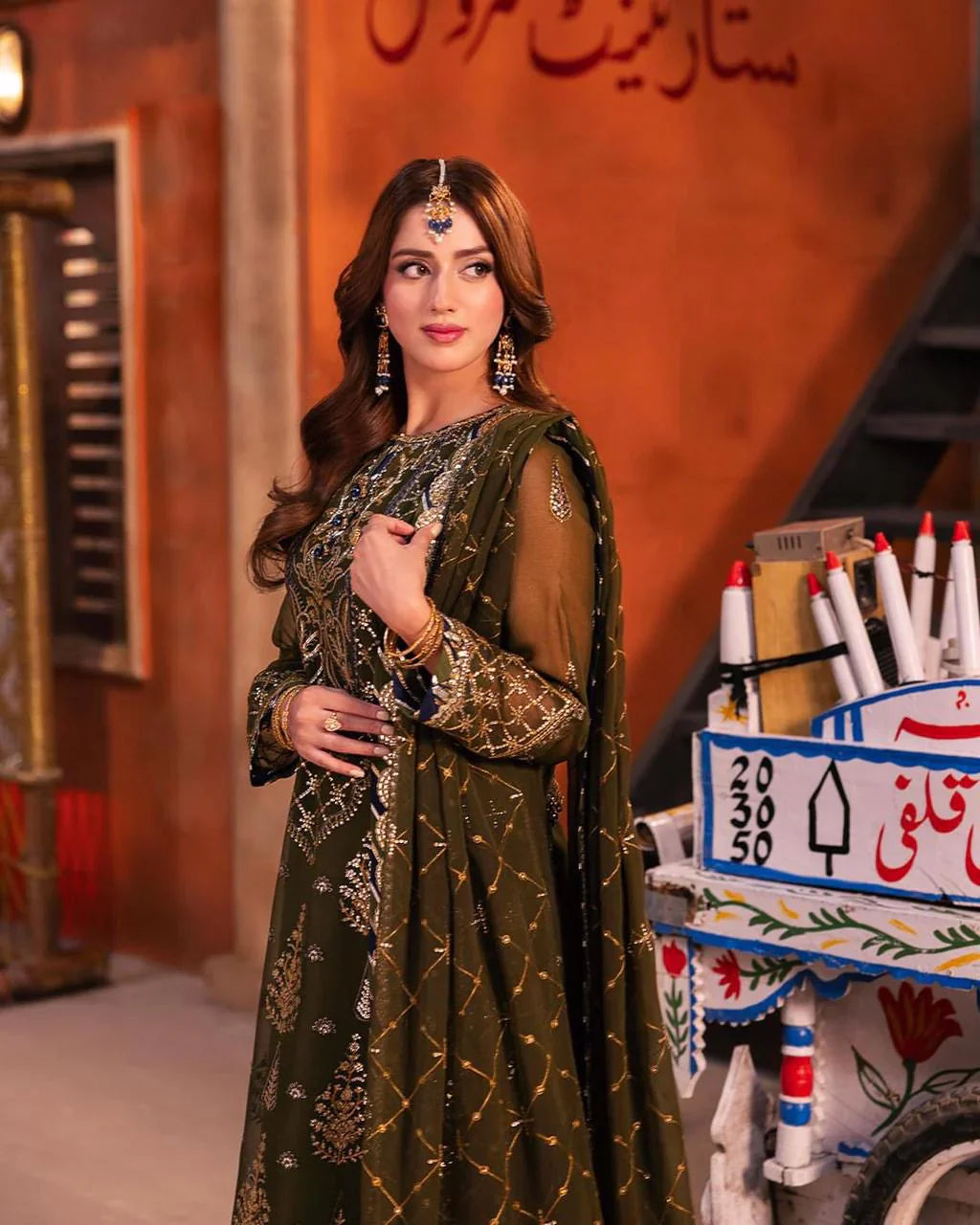 Vintage Olive - Embroidered Chiffon Suit | Ready To Wear