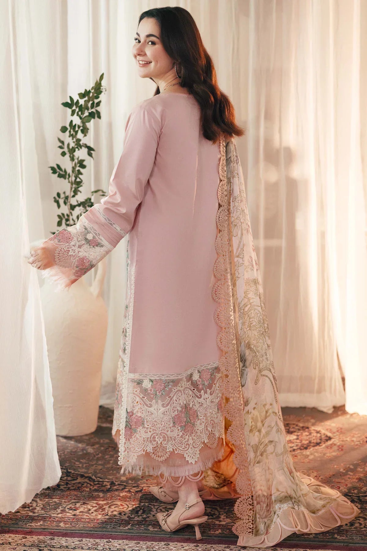 Pastel Pink Floral - 3 Piece Embroidered Suit | Ready To Wear
