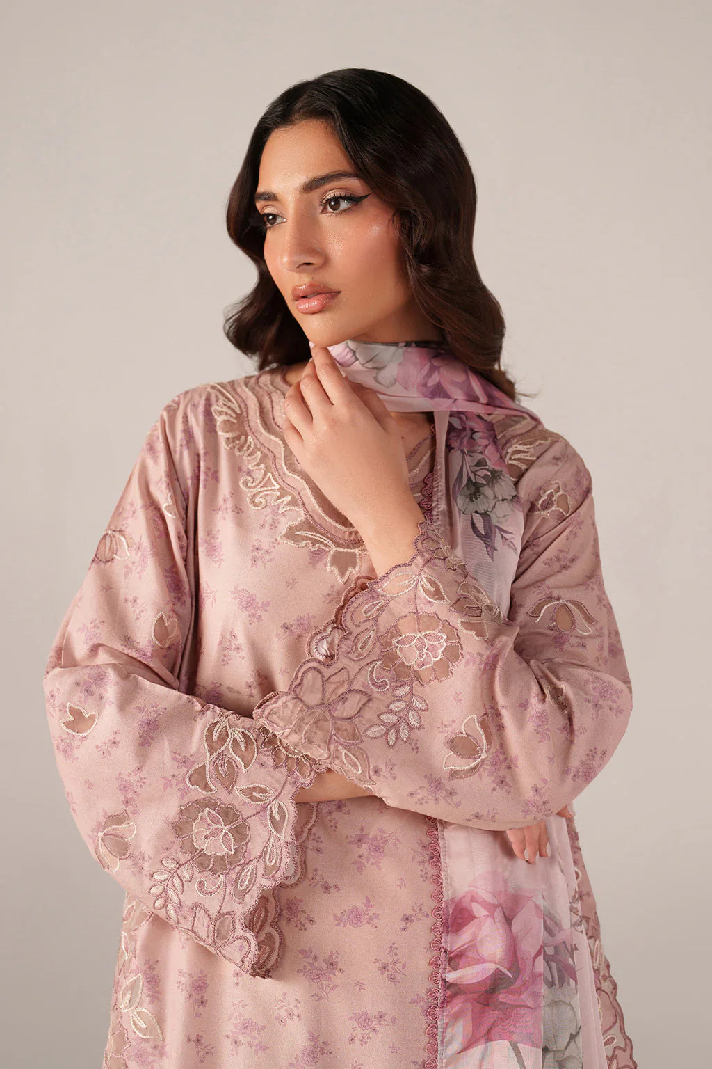 Pastel Pink -Lawn Suit With Chiffon Dupatta | Ready To Wear