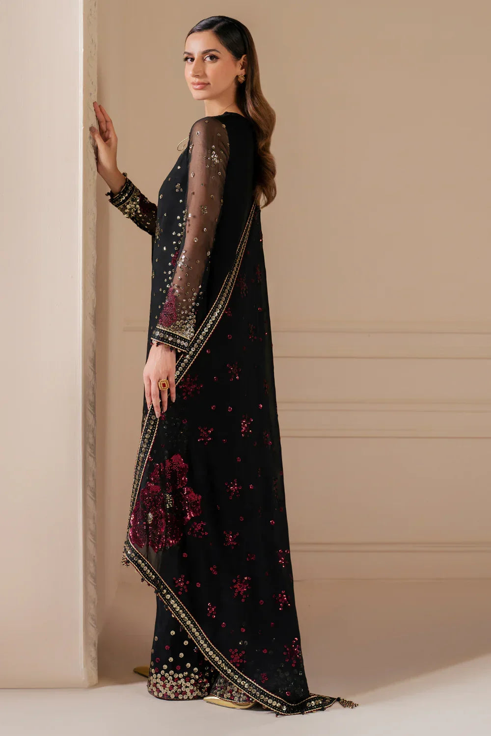 Gilded Charcoal - Embroidered Chiffon Suit | Ready To Wear