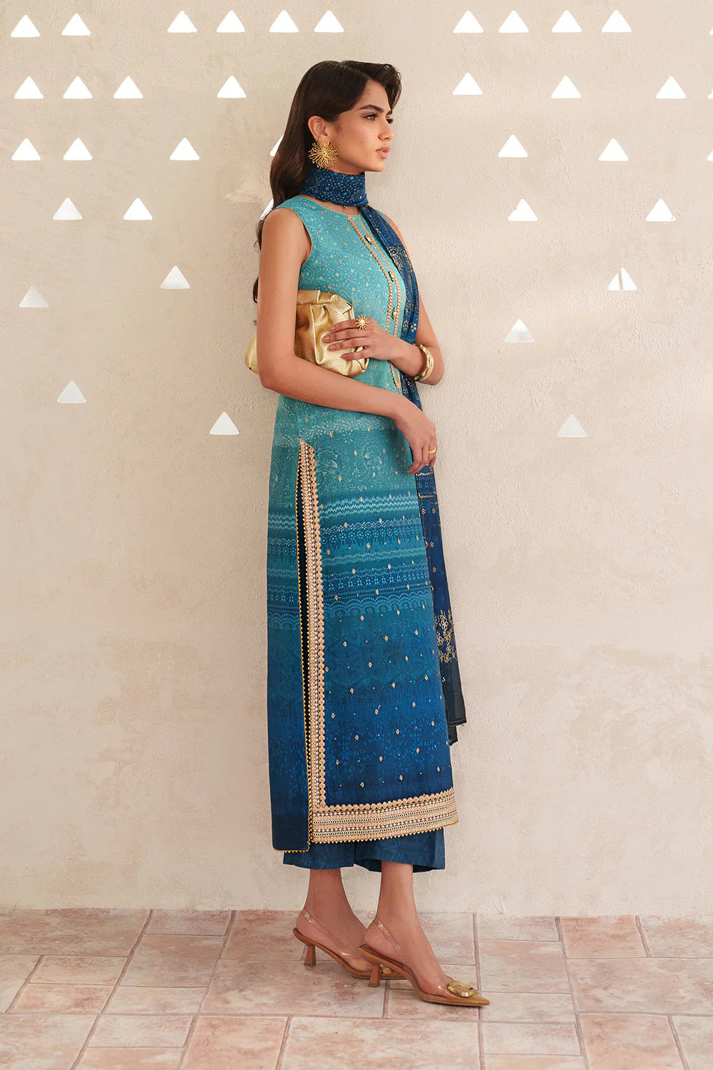 Marine Deep - Printed Lawn Suit With Chiffon Dupatta | Ready To Wear