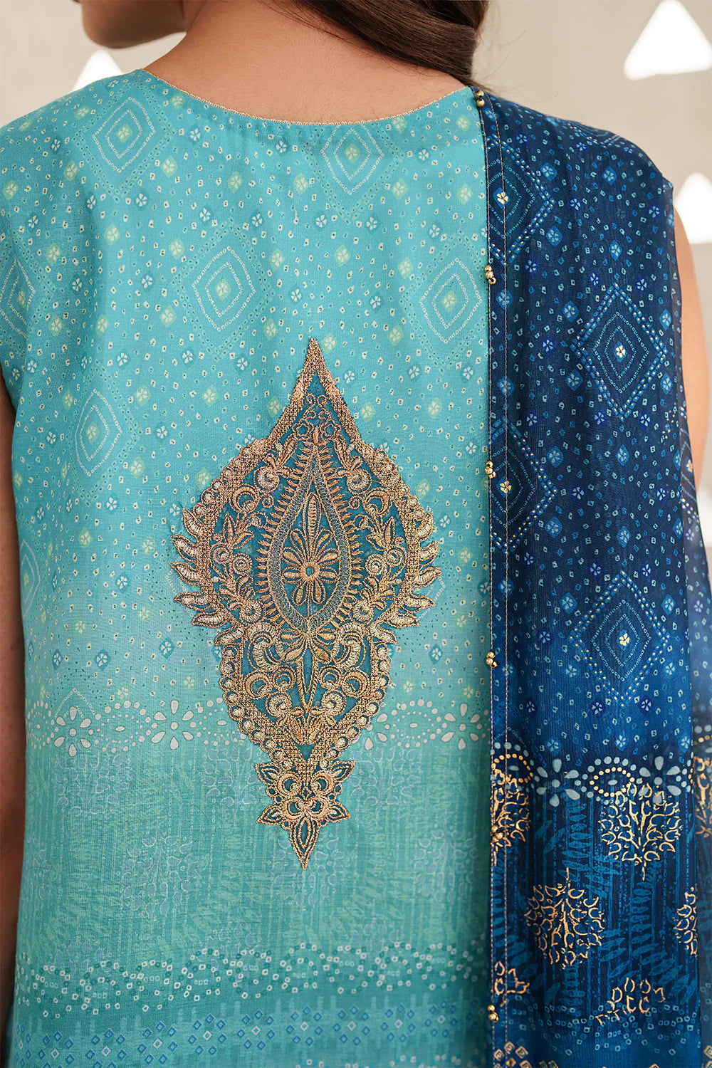 Marine Deep - Printed Lawn Suit With Chiffon Dupatta | Ready To Wear