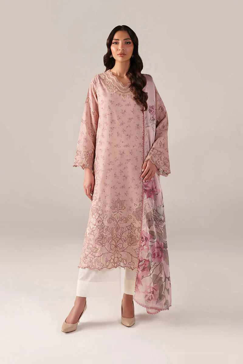 Pastel Pink -Lawn Suit With Chiffon Dupatta | Ready To Wear