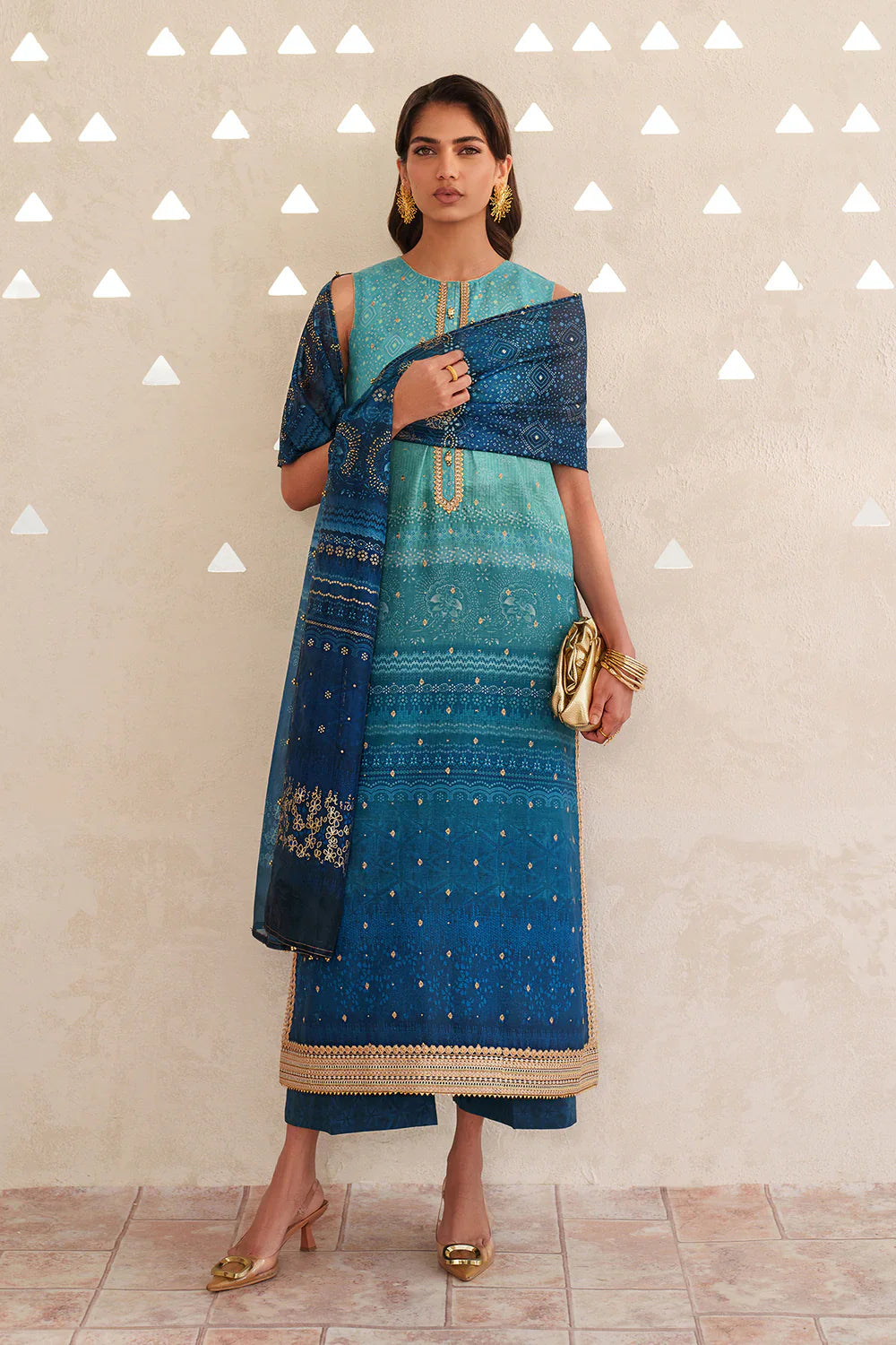 Marine Deep - Printed Lawn Suit With Chiffon Dupatta | Ready To Wear
