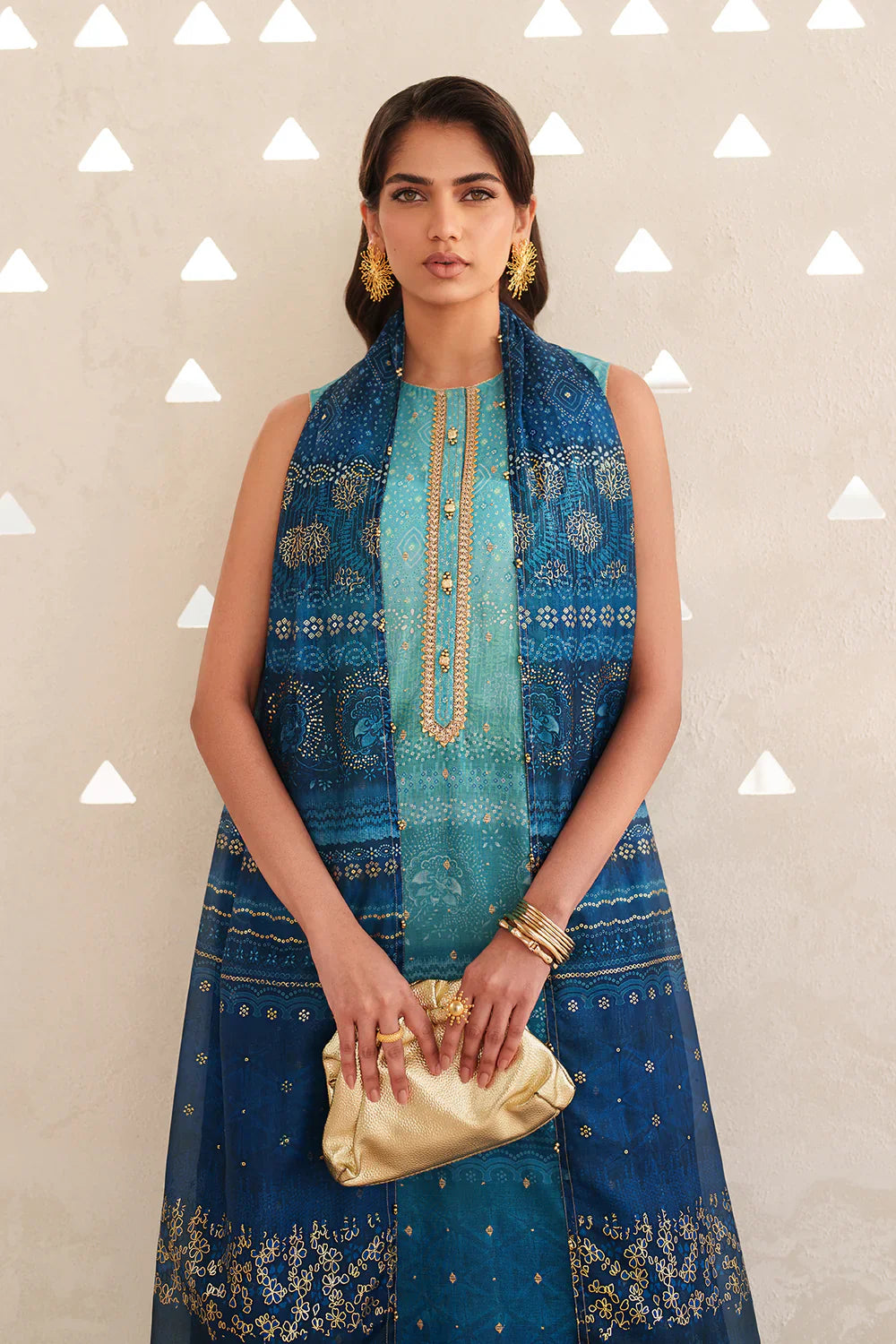Marine Deep - Printed Lawn Suit With Chiffon Dupatta | Ready To Wear