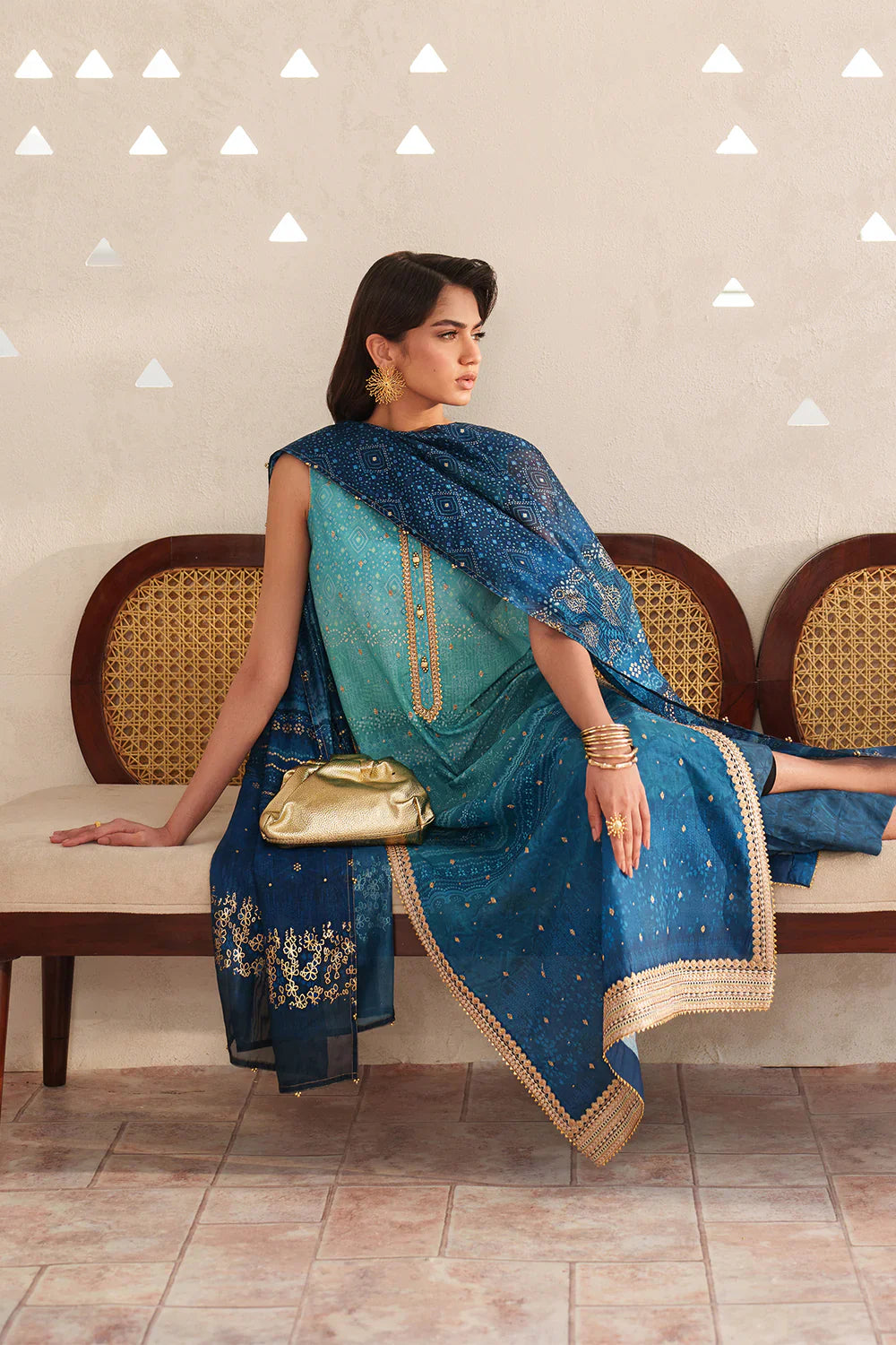 Marine Deep - Printed Lawn Suit With Chiffon Dupatta | Ready To Wear