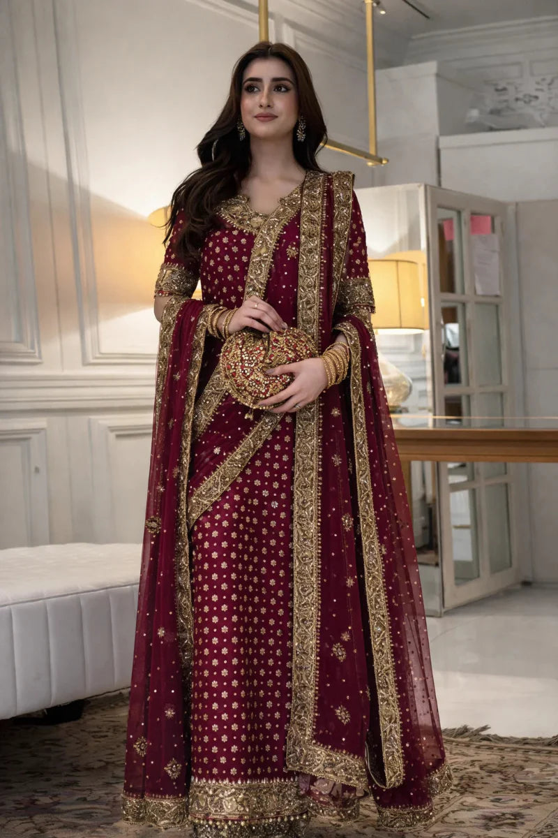 03-Piece Chiffon Suit With Embroidery - Ready To Wear