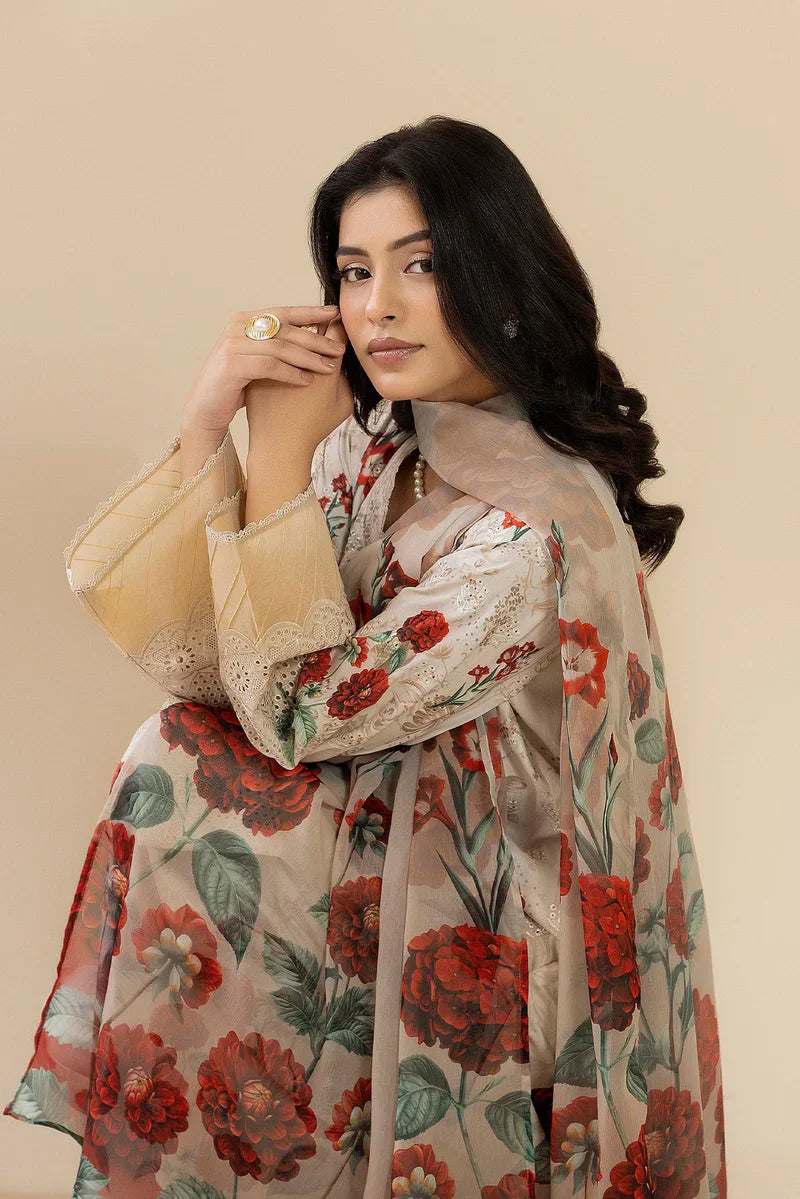 Crimson Blossom - Embroidered Lawn Suit | Ready To Wear