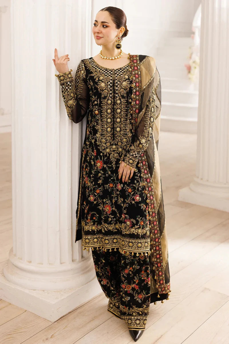 Regal Charcoal - Embroidered Chiffon Suit With Organza Dupatta | Ready To Wear