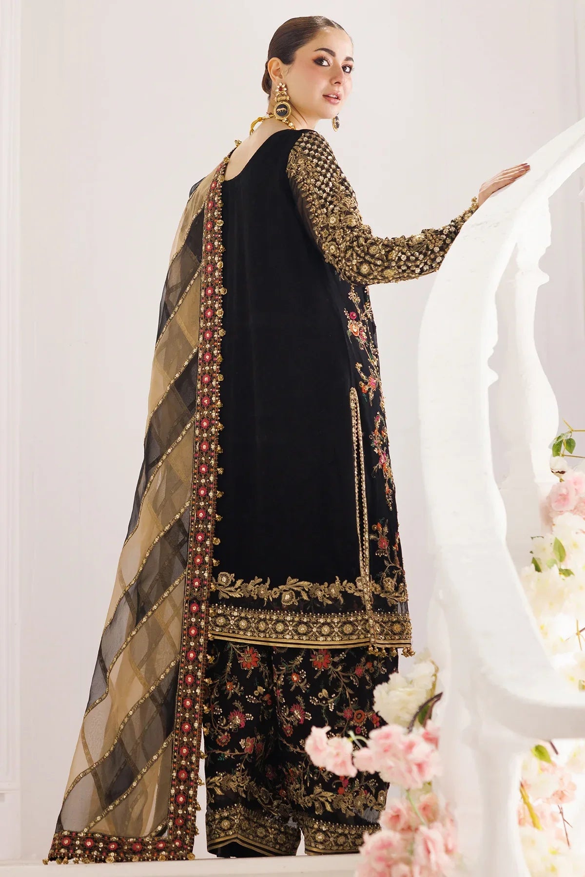 Regal Charcoal - Embroidered Chiffon Suit With Organza Dupatta | Ready To Wear