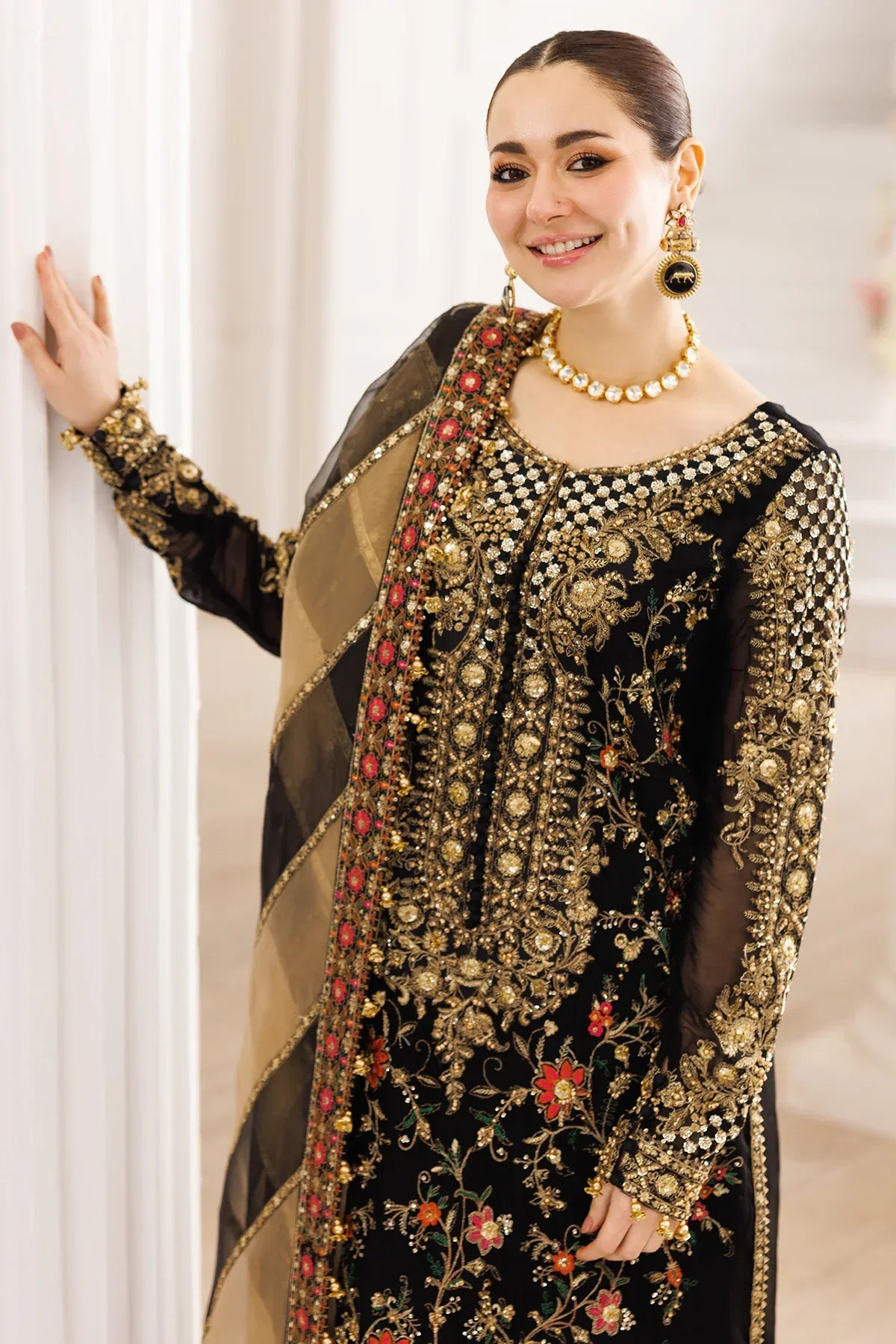 Regal Charcoal - Embroidered Chiffon Suit With Organza Dupatta | Ready To Wear