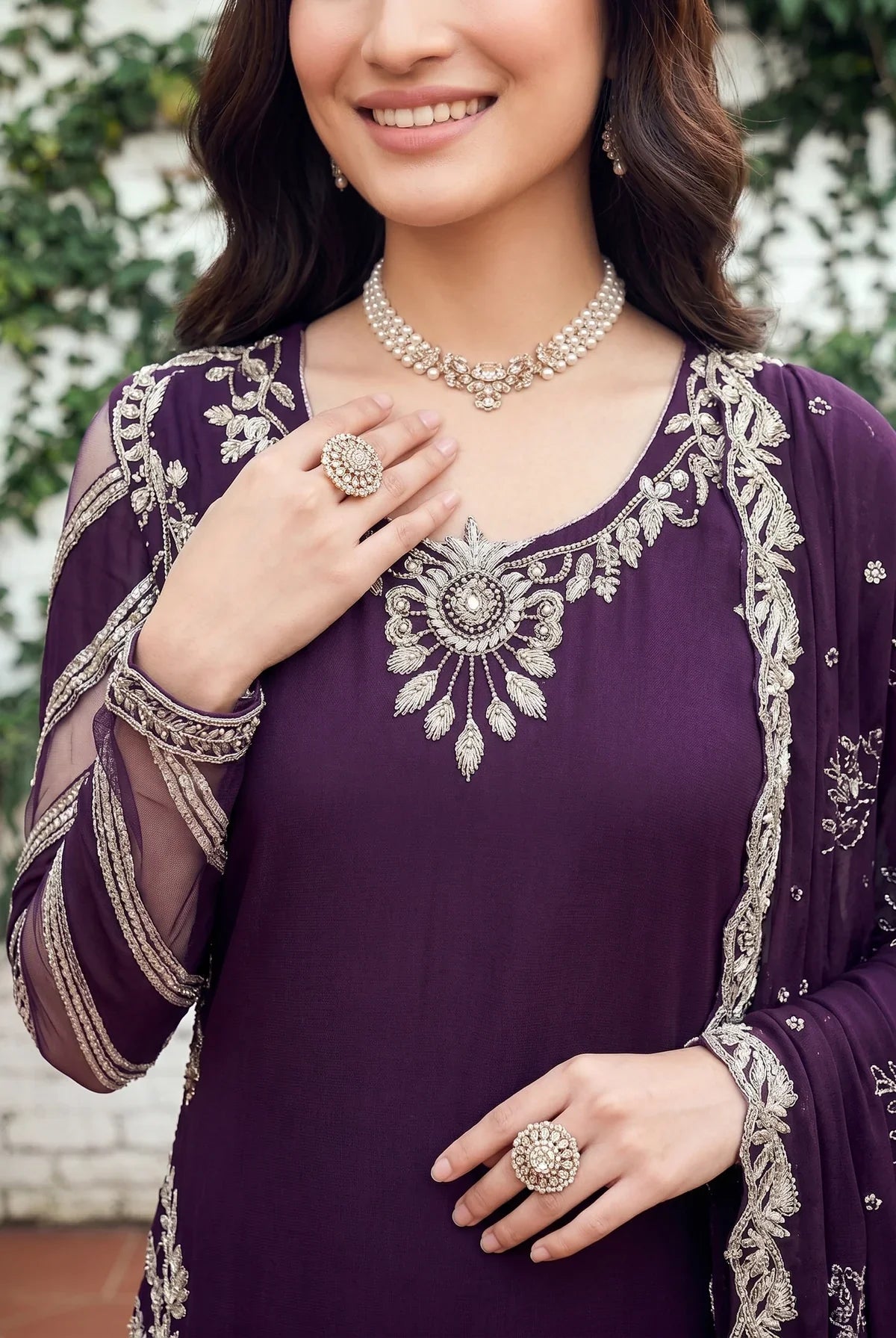 Deep Plum Elegance - Embroidered Sharara Suit | Ready To Wear