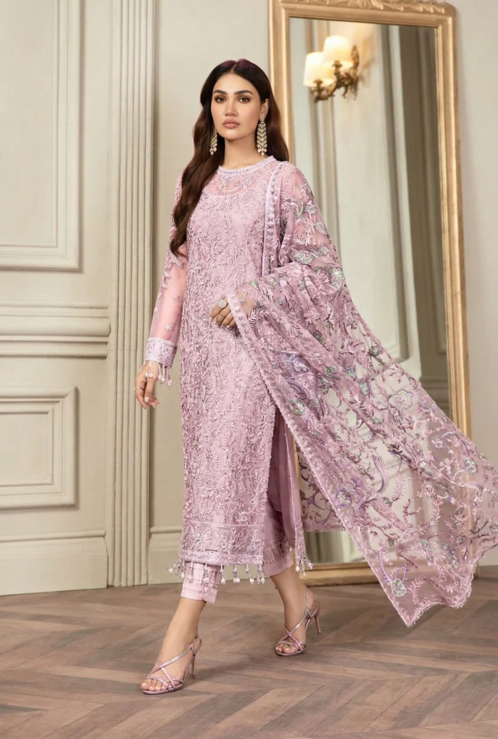 03-Piece Net Suit With Fully Embroidery - Ready To Wear