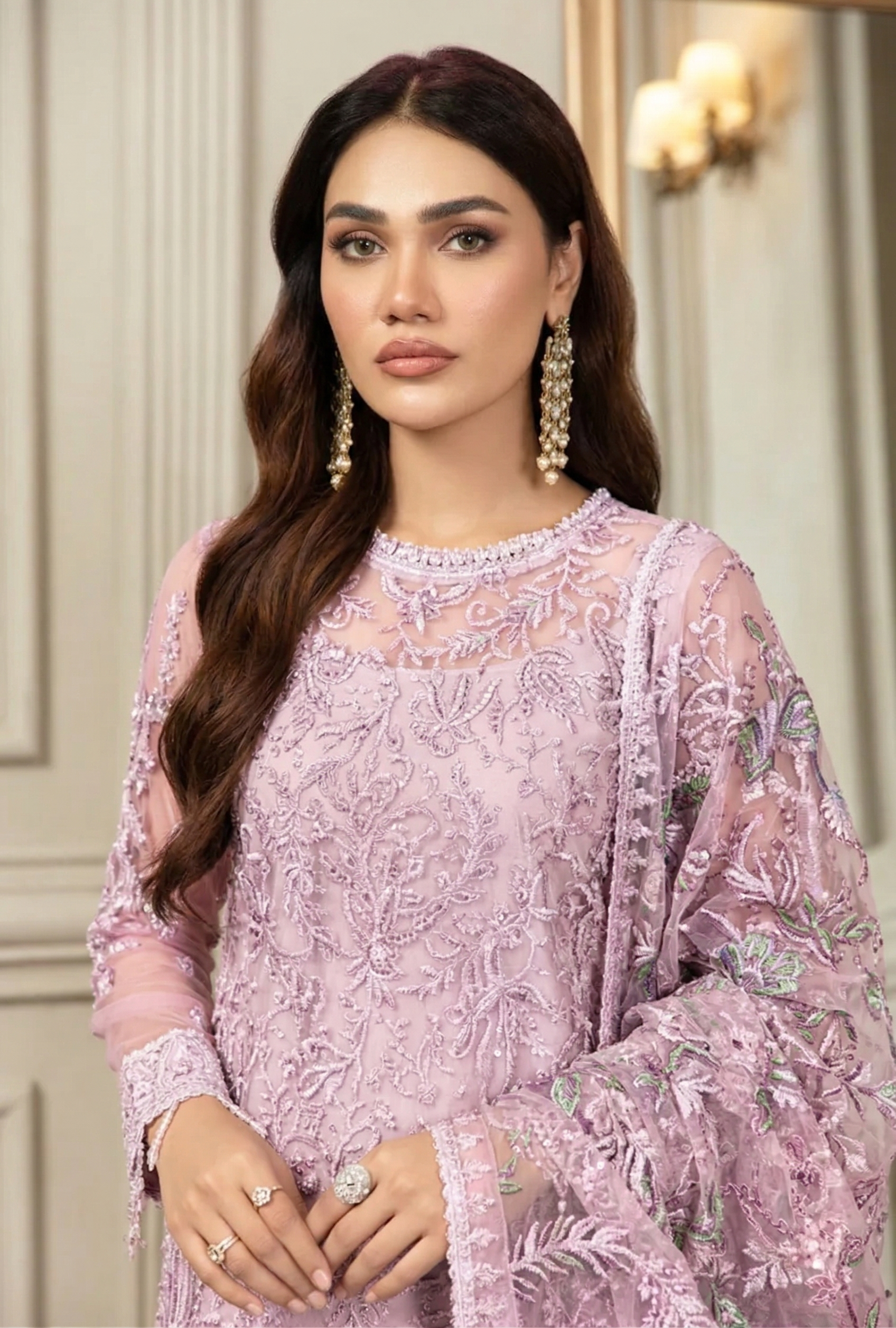 03-Piece Net Suit With Fully Embroidery - Ready To Wear