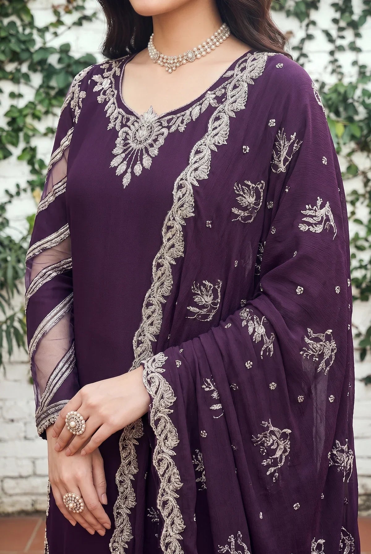 Deep Plum Elegance - Embroidered Sharara Suit | Ready To Wear