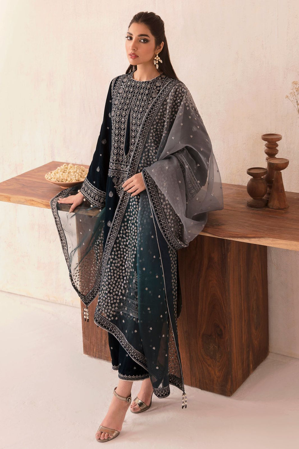 3 Piece  Stitched Valvet  Suit - Ready to Wear