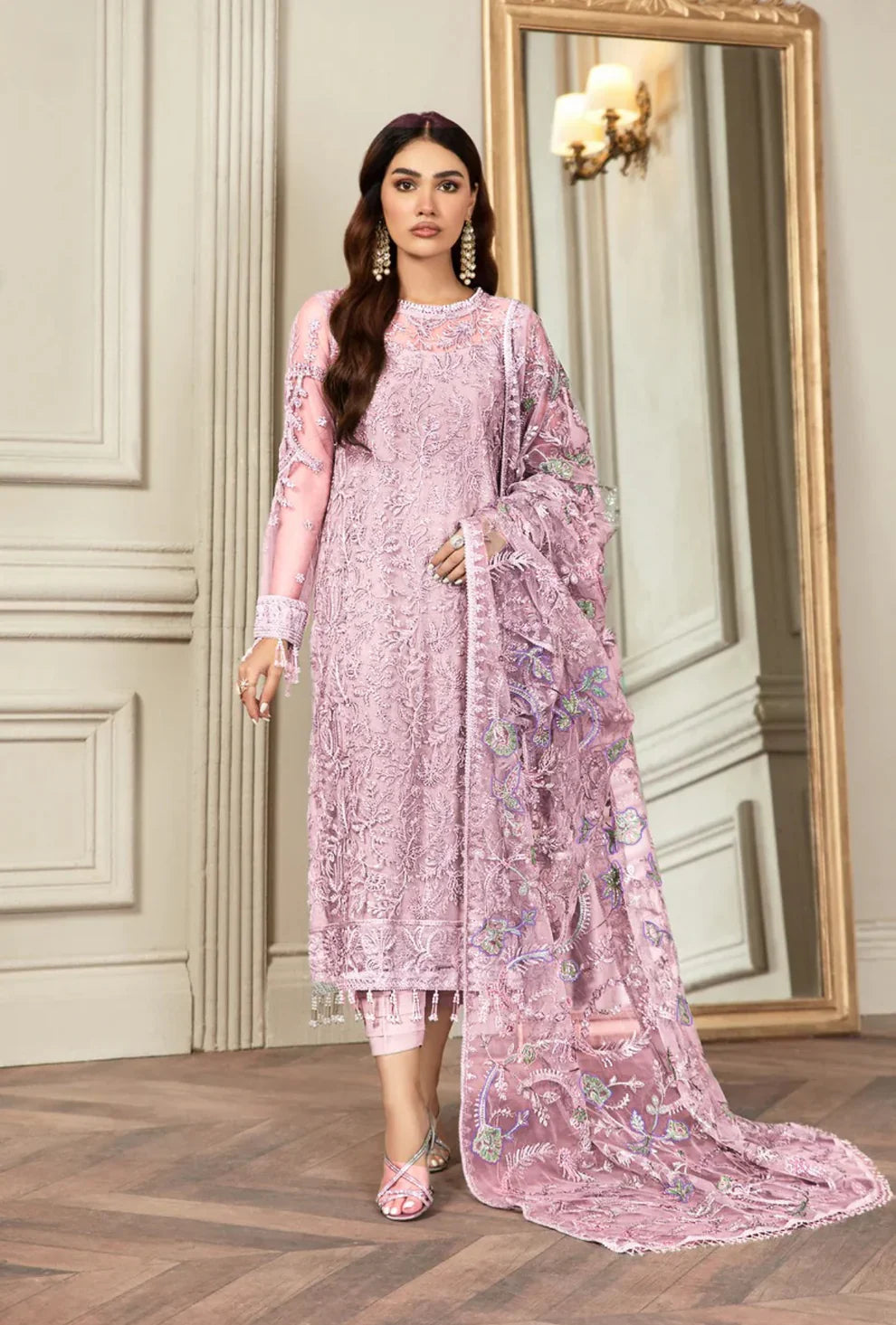 03-Piece Net Suit With Fully Embroidery - Ready To Wear