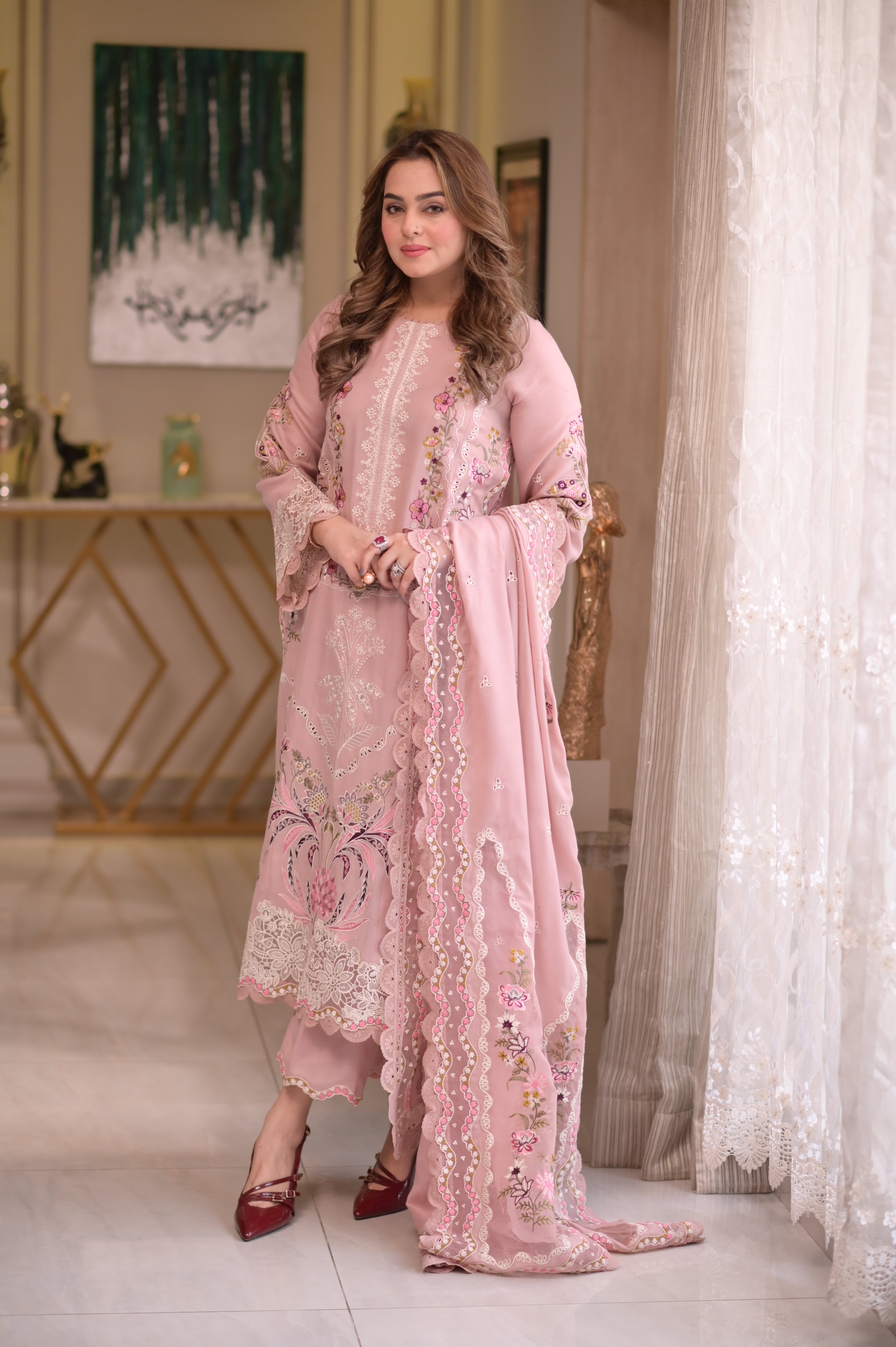 03Pcs Stitched Embroidered Lawn Dress Ready To Wear