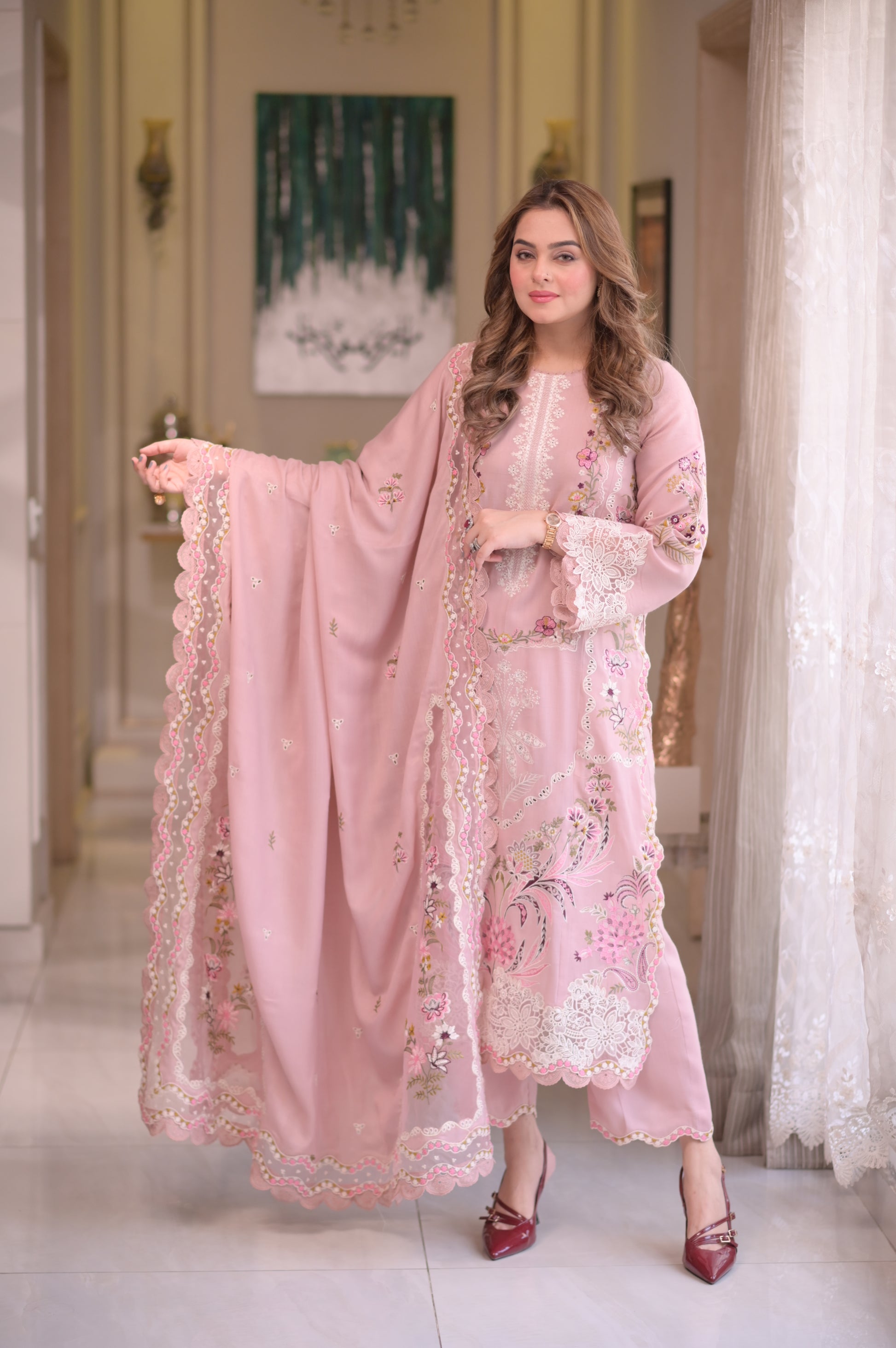 03Pcs Stitched Embroidered Lawn Dress Ready To Wear