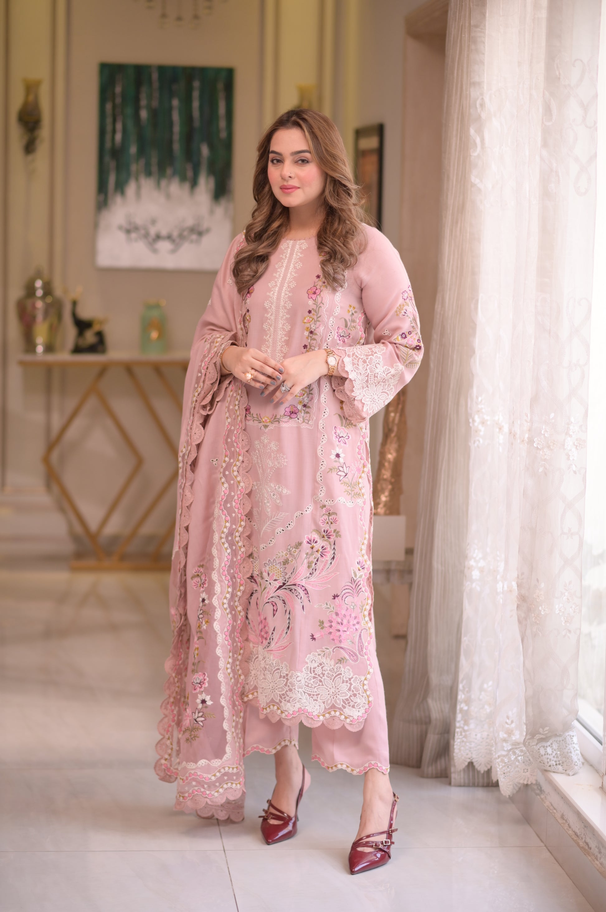 03Pcs Stitched Embroidered Lawn Dress Ready To Wear