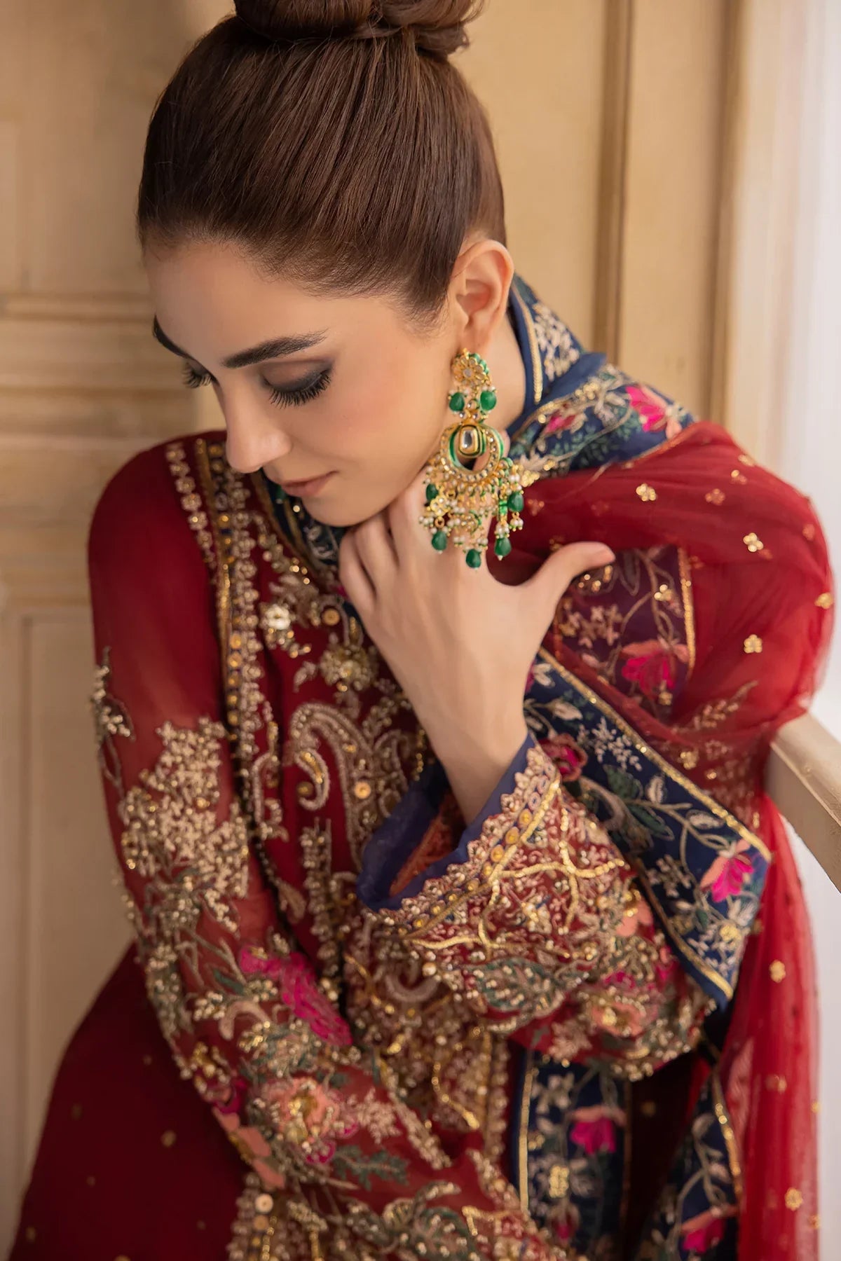Ruby Red - Embroidered Chiffon Suit | Ready To Wear