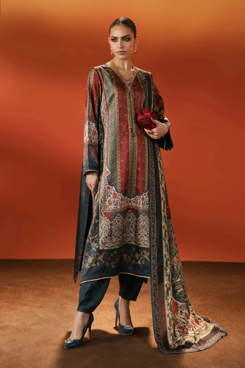 Charcoal Maroon - 3Piece Printed Lawn Suit | Ready To Wear