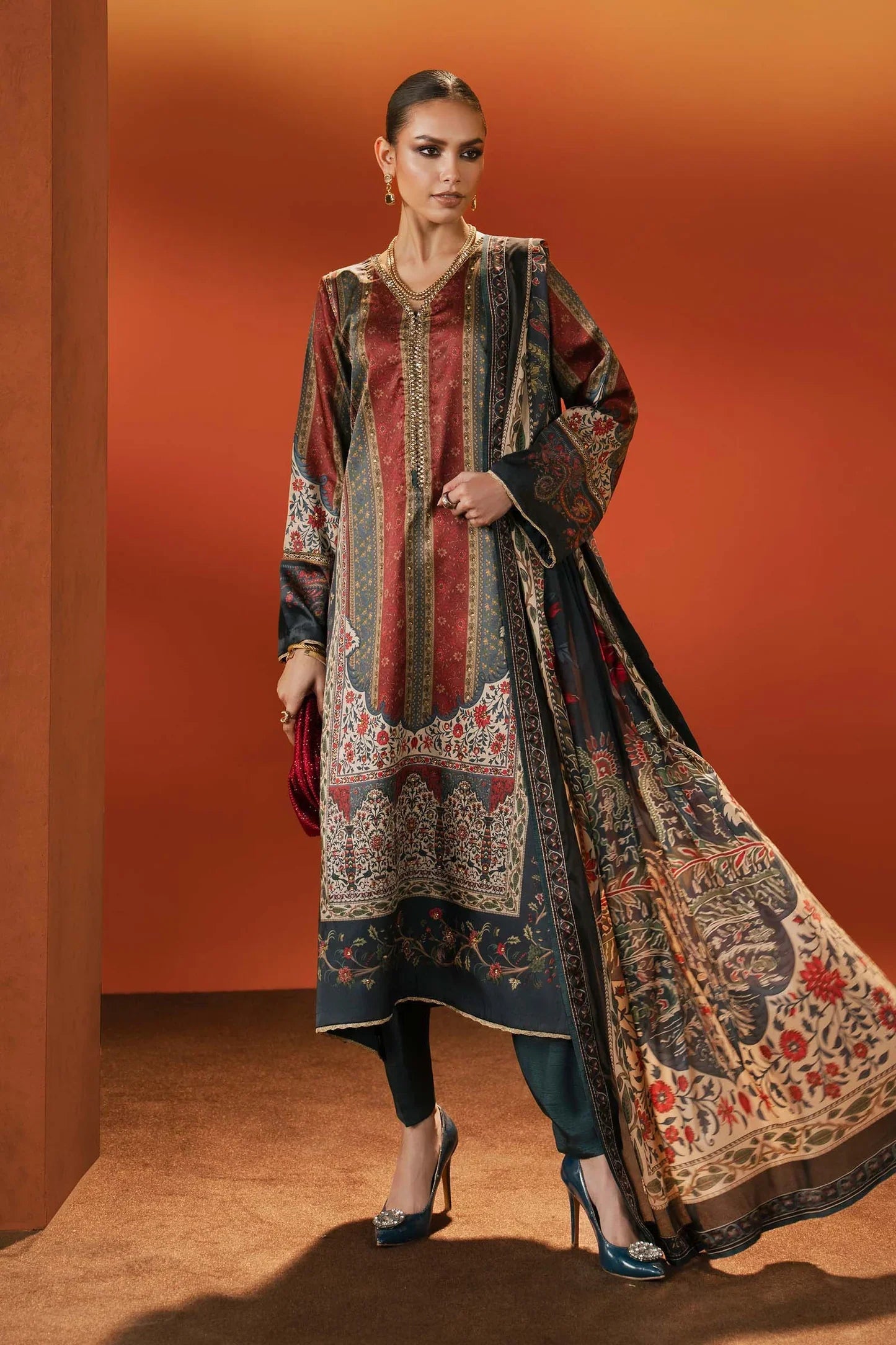 Charcoal Maroon - 3Piece Printed Lawn Suit | Ready To Wear
