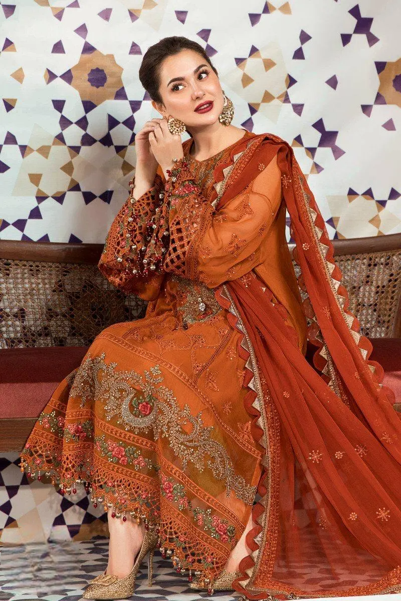 Burnt Orange Embellished - 3 Piece Chiffon Suit | Ready To Wear