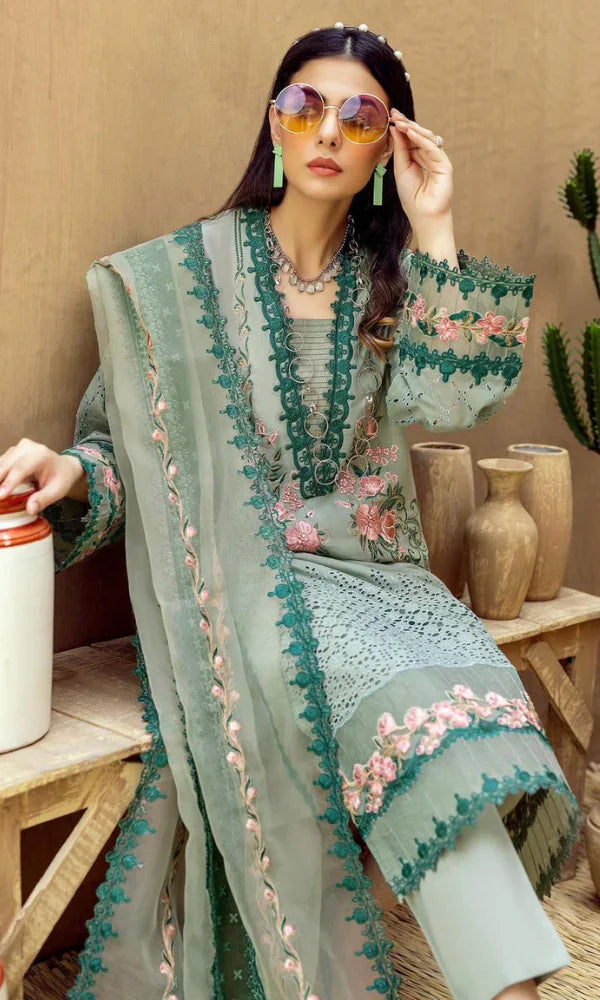 Sage Green Schiffli Elegance - 3 Piece Suit | Ready To Wear