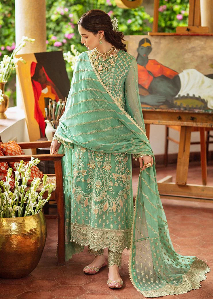 Sea Green Embellished 3 Piece Flared Suit | Ready To Wear
