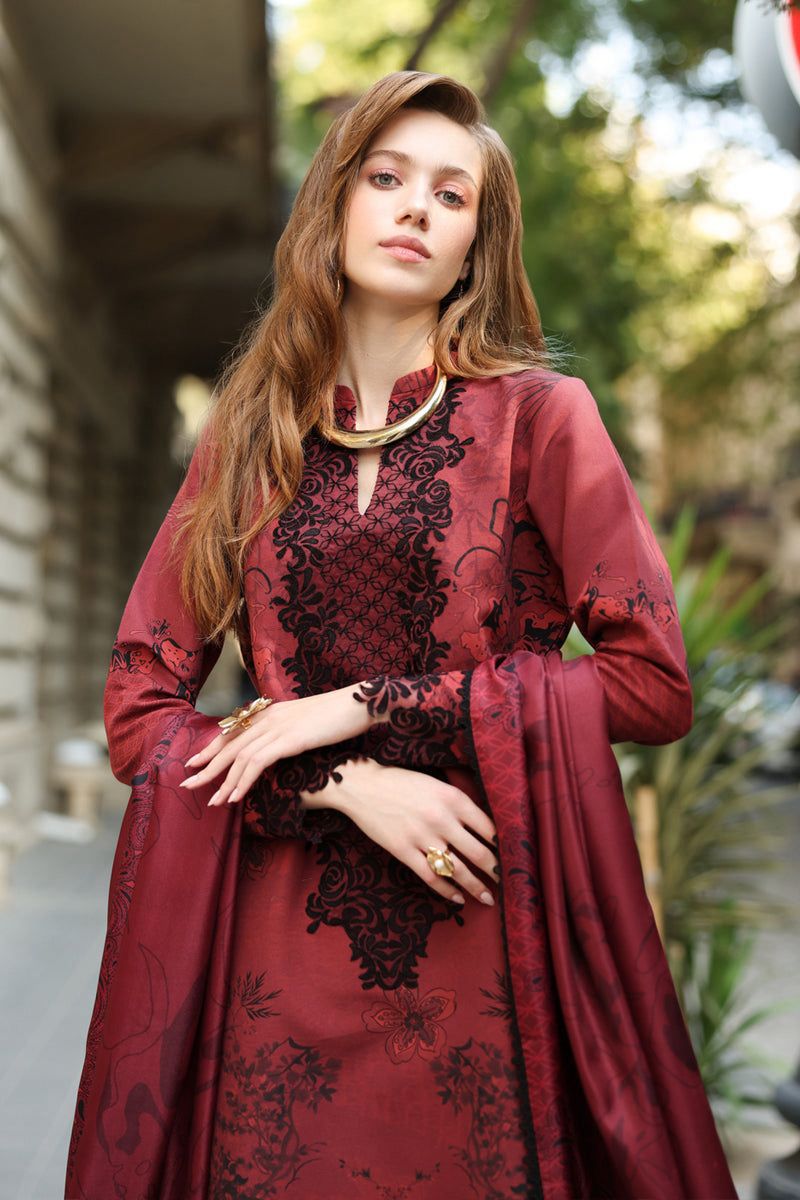 03-Piece Embroidered Lawn Suit With Digital Printed Dupatta