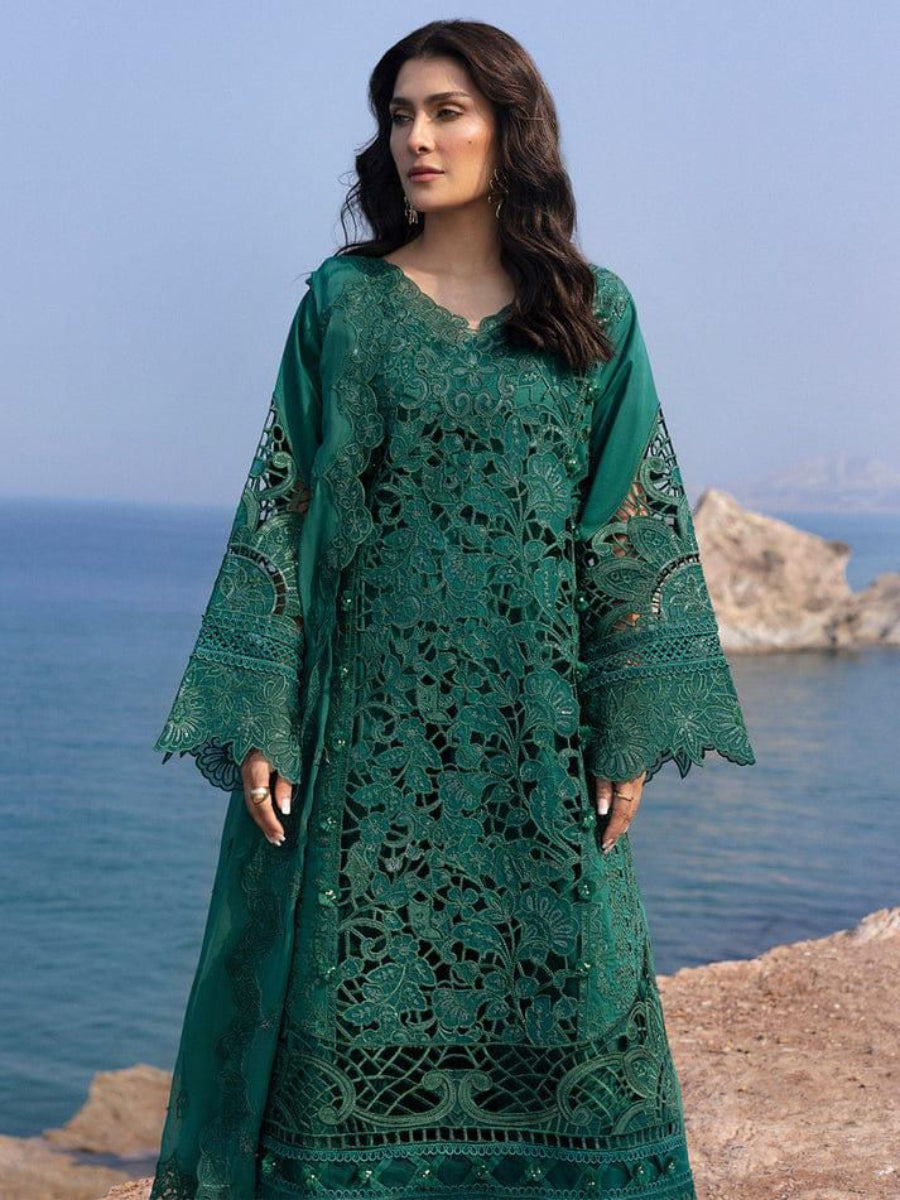 Emerald Green Chikankari Lawn Suit | Ready-to-Wear 3-Piece Set