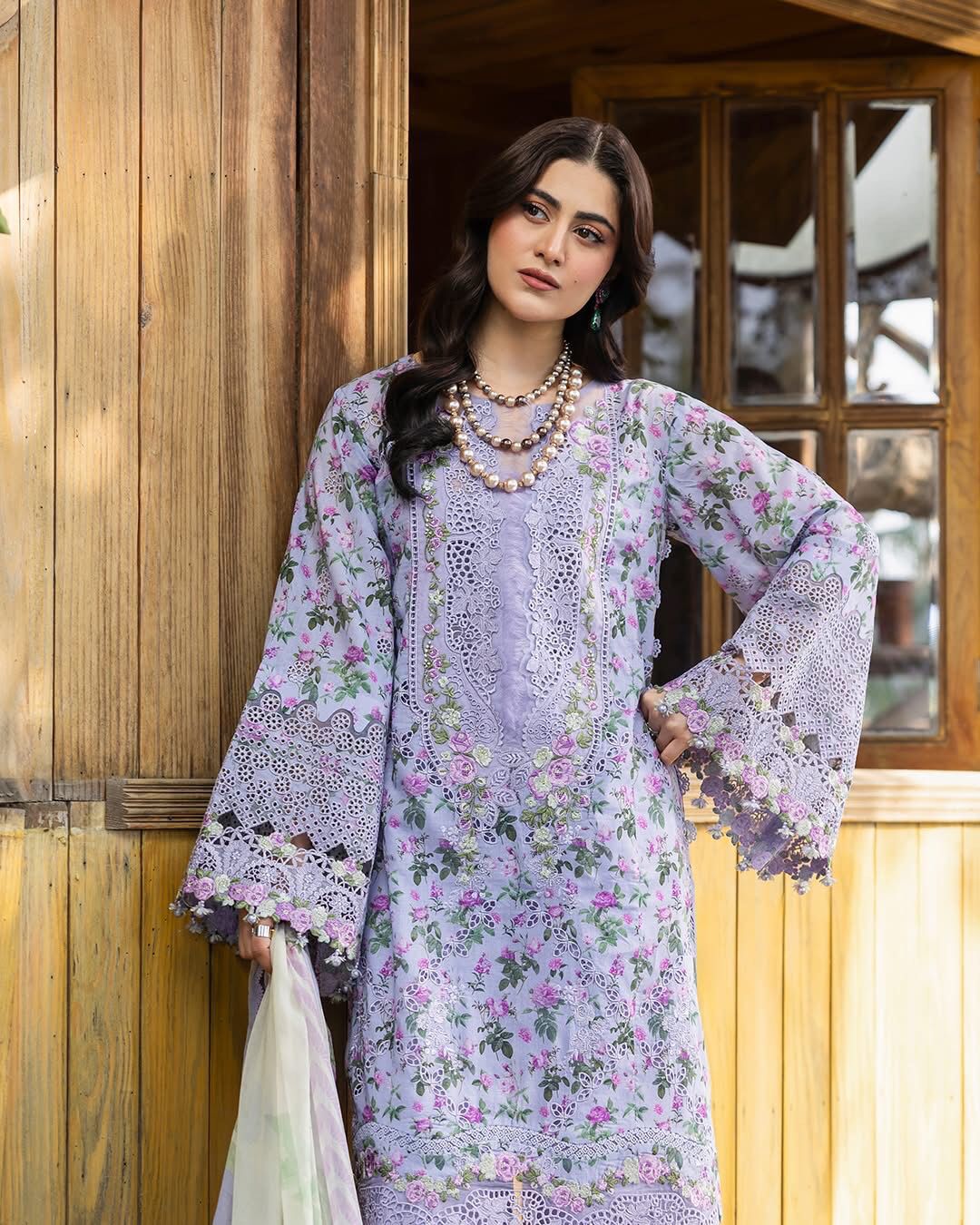 Lilac Botanical Bloom - 3PC Cutwork Lawn Suit | Ready To Wear