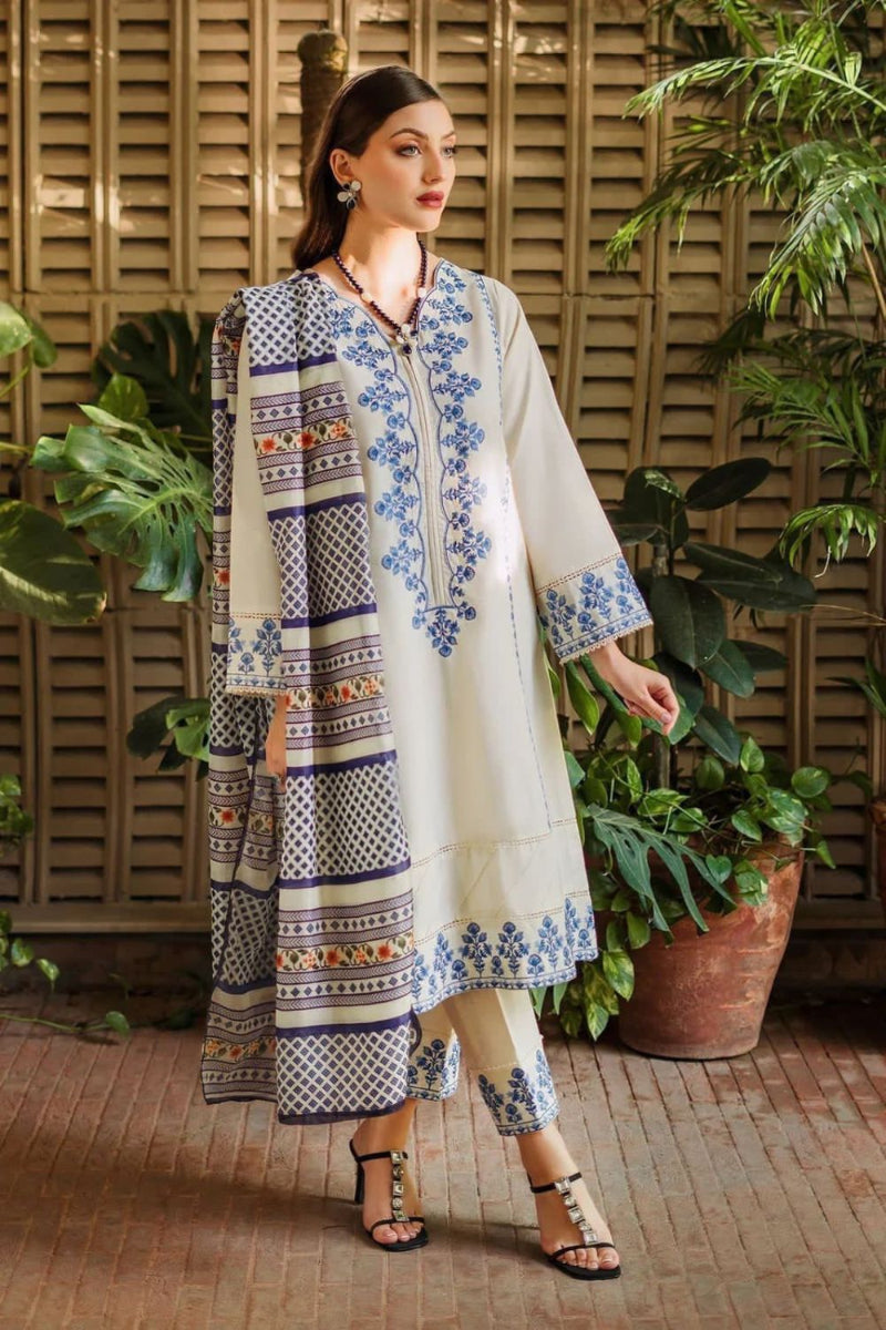 Porcelain Blue - 3 Piece Embroidered Lawn Suit | Ready To Wear