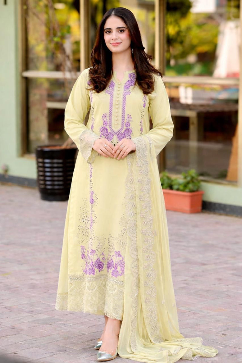 Lemon & Lilac - 3 Piece Embroidered Lawn Suit | Ready To Wear