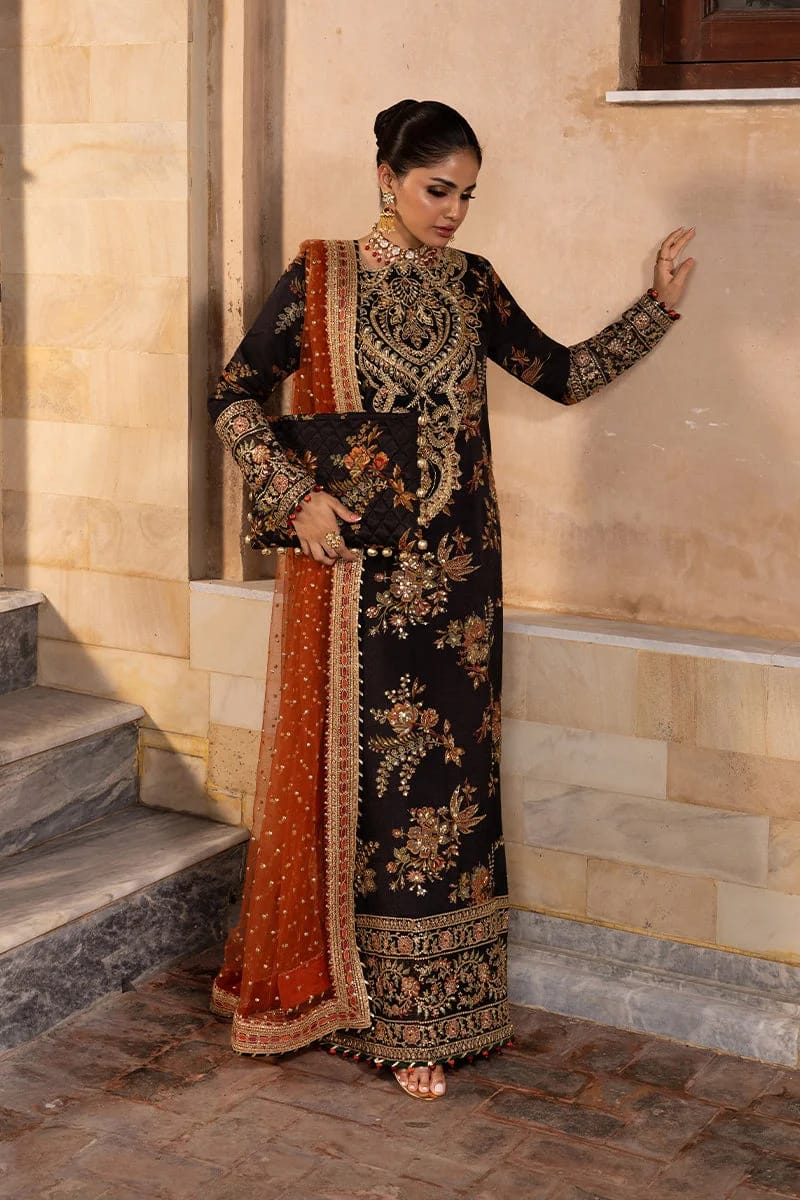Midnight Gold Charm - 3 Piece Embroidered Silk Suit | Ready To Wea