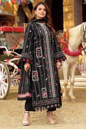 Deep Charcoal - 3 Piece Embroidered Lawn Suit | Ready To Wear